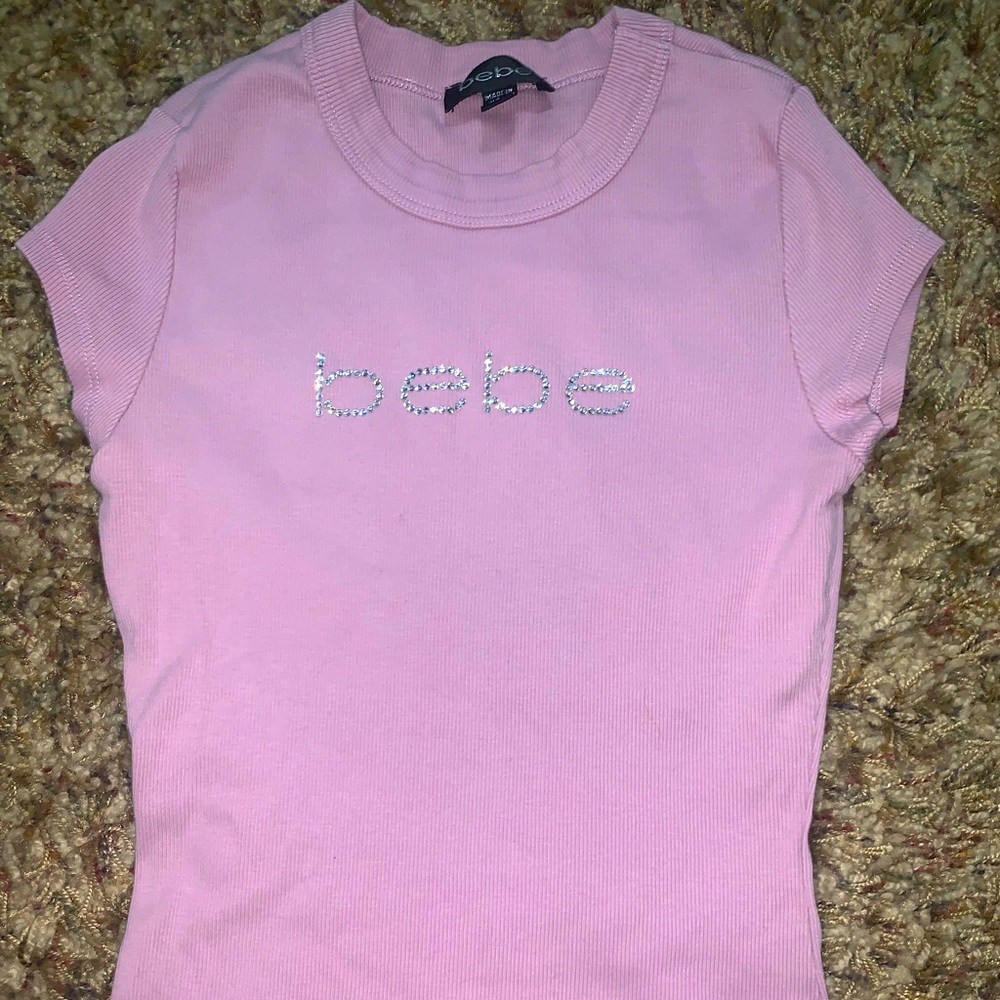 Vintage BEBE lilac pink/purple shirt with diamond crystal detailing - medium